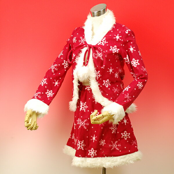 クリスマスには欠かせないサンタクロースの衣装です。 パーティーを盛り上げること、マチガイなしです！ 人気の雪柄のフリース素材を使用したサンタ♪ フリース素材なので柔らかくてとても着やすいのと同時にとても“暖かい”です！ 外で着る事が多い方にはピッタリです♪ 【サイズ：LADY'S】 身長：155〜165cm バスト：〜90cm ウエスト：〜70cm ヒップ：〜96cm 【使用素材】ポリエステル100% 【セット内容】帽子、ジャケット、スカート 仕様：ジャケット前開き、スカートウエストゴム 【品番】4560320844099 &nbsp; 　1セット　3,400円（税込） ※限定数のみ超特価でのご提供となります。 お早めにご注文ください。 &nbsp; ※お客様へ ○繊細な生地を使用しておりますので、お取り扱いには十分ご注意ください。 ○生地の特性により製品によって多少サイズにばらつきが出ることがあります。 ○生地が傷む恐れがありますので洗濯、アイロン掛けクリーニングはできませので、あらかじめご了承ください。
