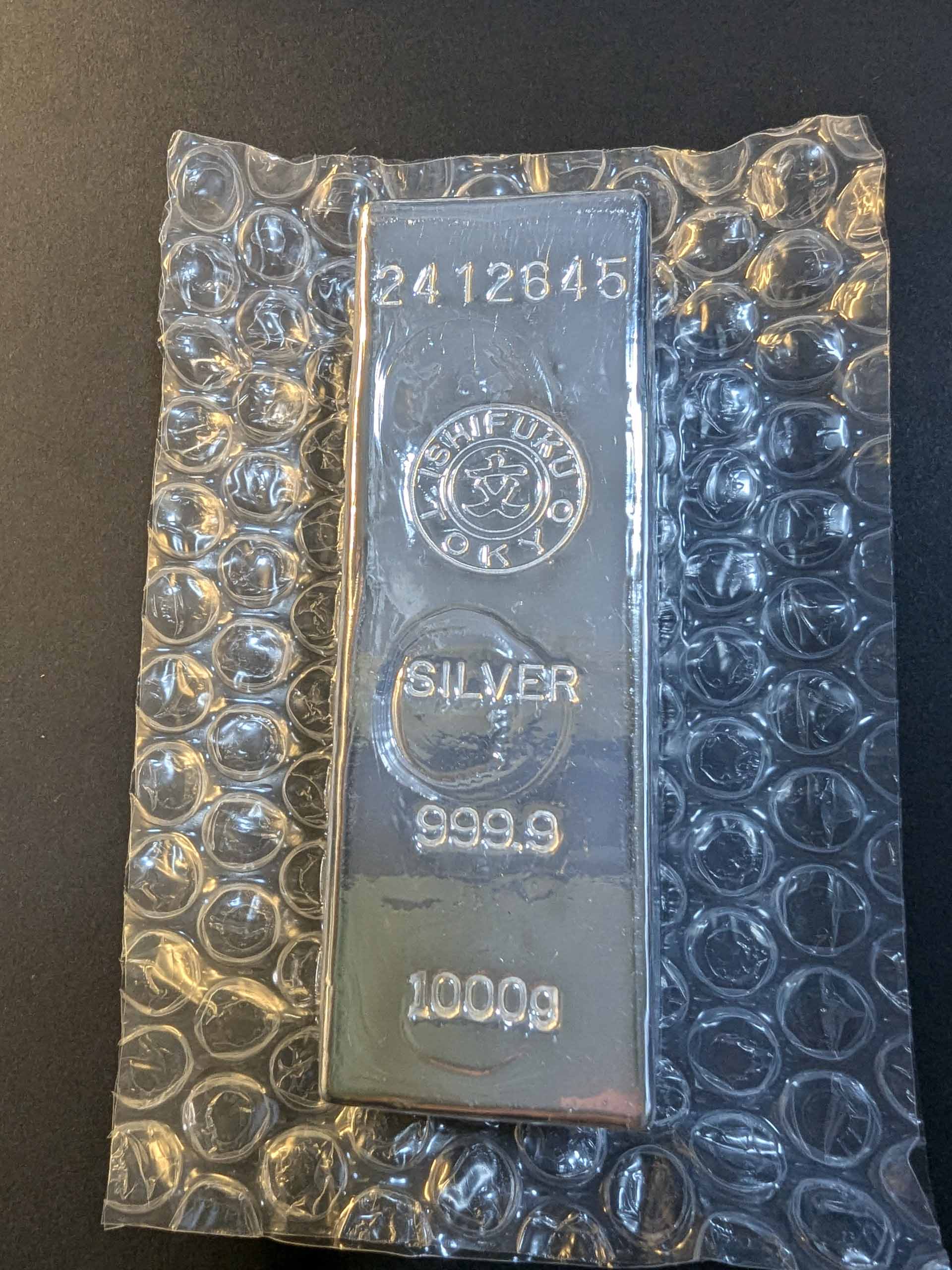 銀　シルバー　インゴット　純銀　1kg　石福金属興業株式会社　延べ棒　新古品　Silver　Ingot