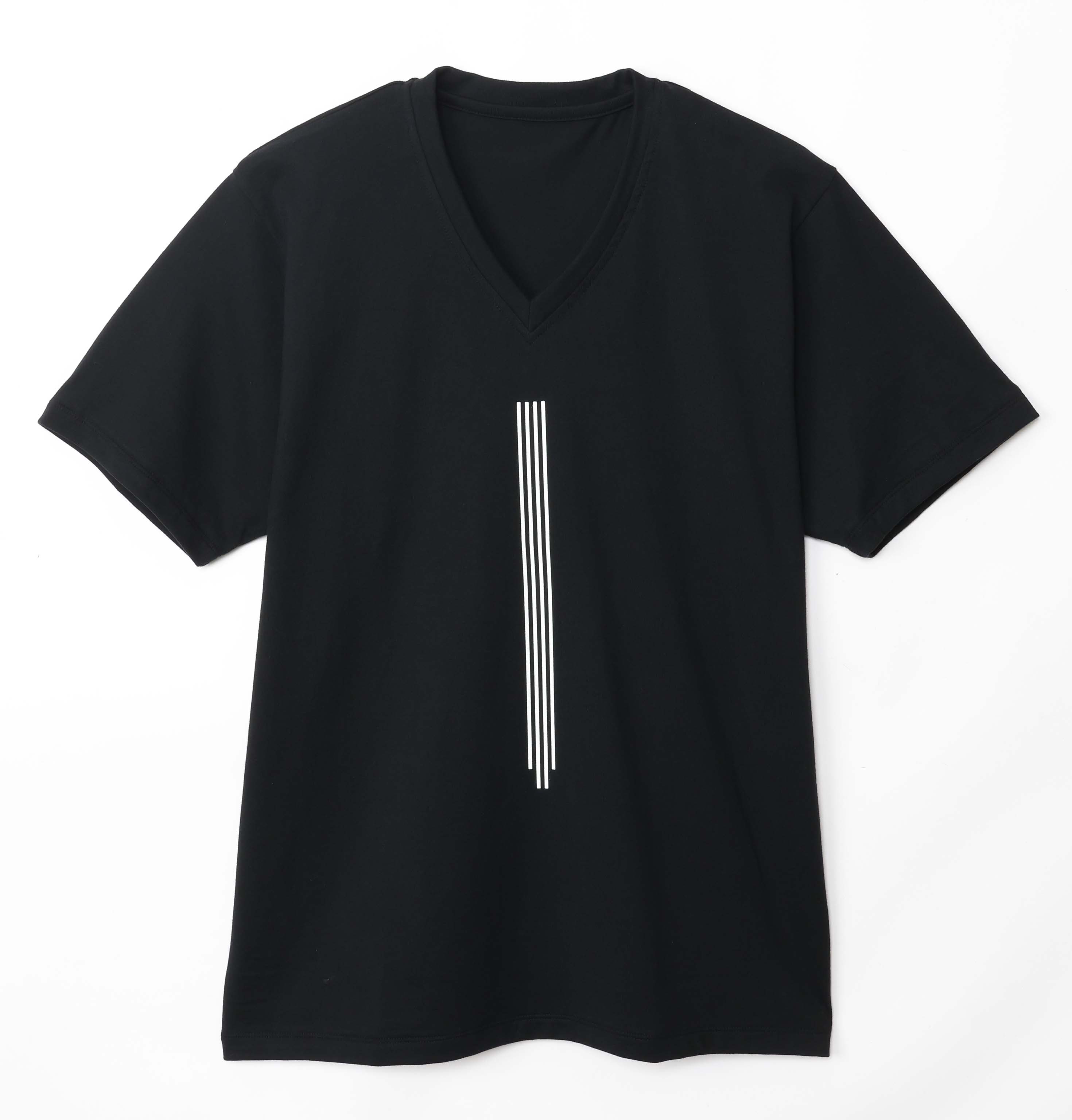 Rakuten - FUTABA Design　Vネック 　半袖　カットソー　Tシャツ　XL　黒　ブラック 白　　ストライプ風　日本国産　オリジナル　ネクタイ　シンプル