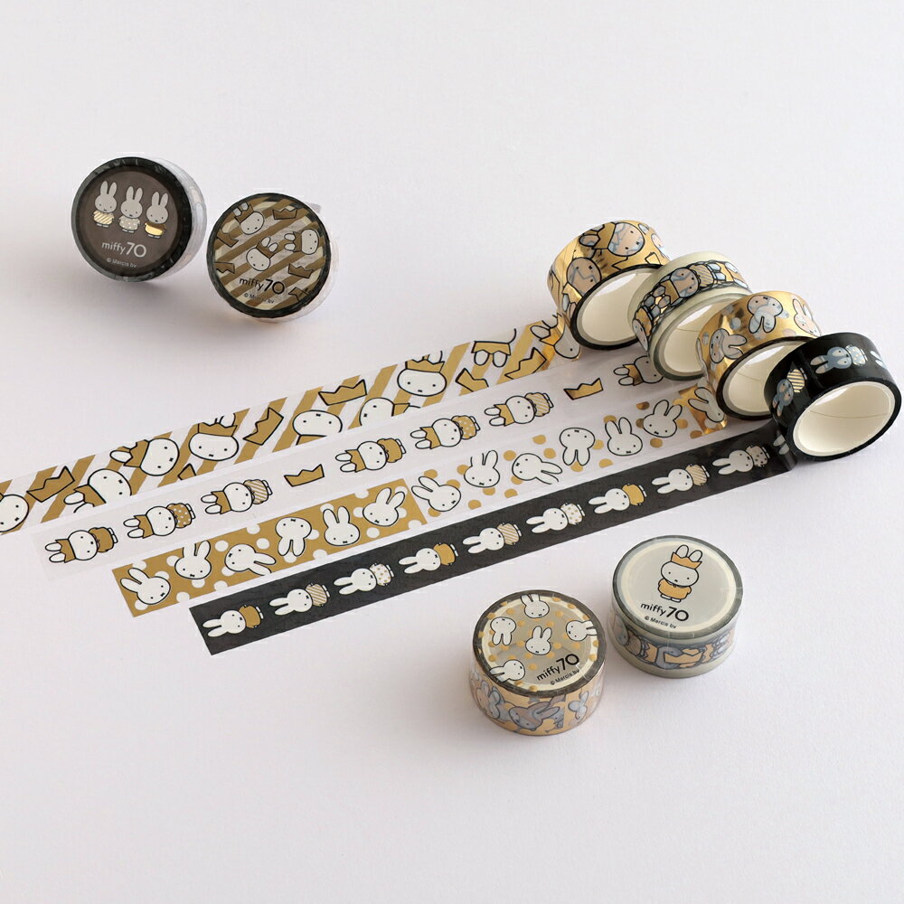 【ミッフィー誕生70周年シリーズ】金箔クリアマスキングテープ Queen Black Gold miffy ディック・ブルーナ キャラクターグッズ デザイン 可愛い おしゃれ デコ ラッピング アニバーサリーグッズ