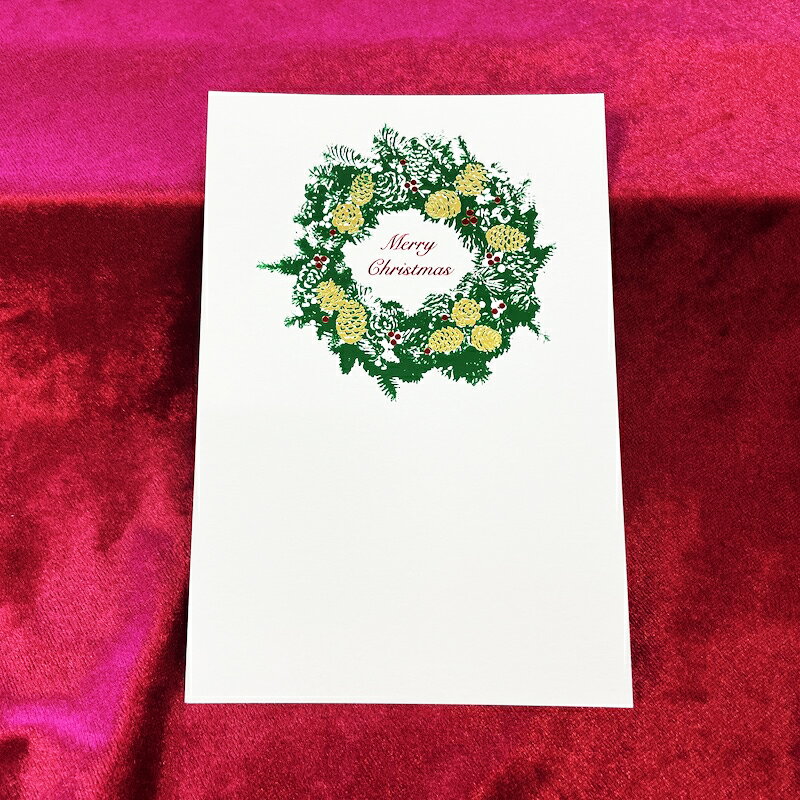 箔押し クリスマスはがき リース 1枚入 CHR004 ROKKAKU フタバ クリスマスカード 冬 ホリデー イラスト デザイン シンプル プレゼント メッセ...