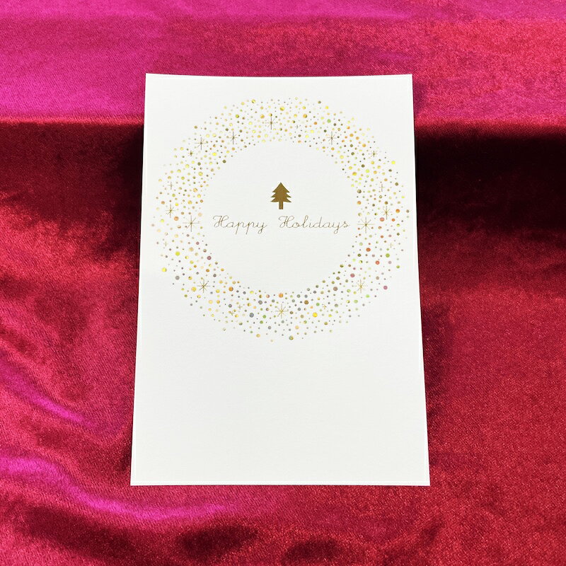 箔押し クリスマスはがき 円形ツリー 1枚入 CHR005 ROKKAKU フタバ クリスマスカード 冬 ホリデー イラスト デザイン シンプル プレゼント メ...