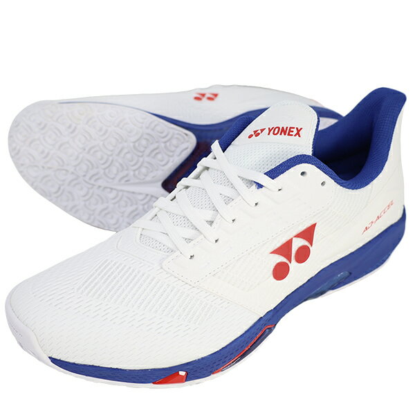 パワークッションアドアクセル ワイドGCテニスシューズ【メーカー】ヨネックス/YONEX【カラー】115：ホワイトxパープル【素材】アッパー：合成繊維+合成樹脂ミッドソール：合成樹脂アウトソール：ゴム底【足幅】4Eワイド【対応コート】クレー・砂入り人工芝コート用【原産地】ベトナム