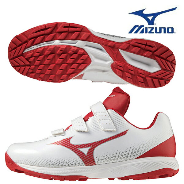 軽く、そして柔らかな足入れを追求。ライトレボシリーズのトレシュー登場。【メーカー】ミズノ MIZUNO【カラー】62：ホワイト×レッド【素材】アッパー：人工皮革アウトソール：合成底【ウィズ】3E相当【質量】約280g(27.0cm片方)【インソール】GCLインソール、取り外し可