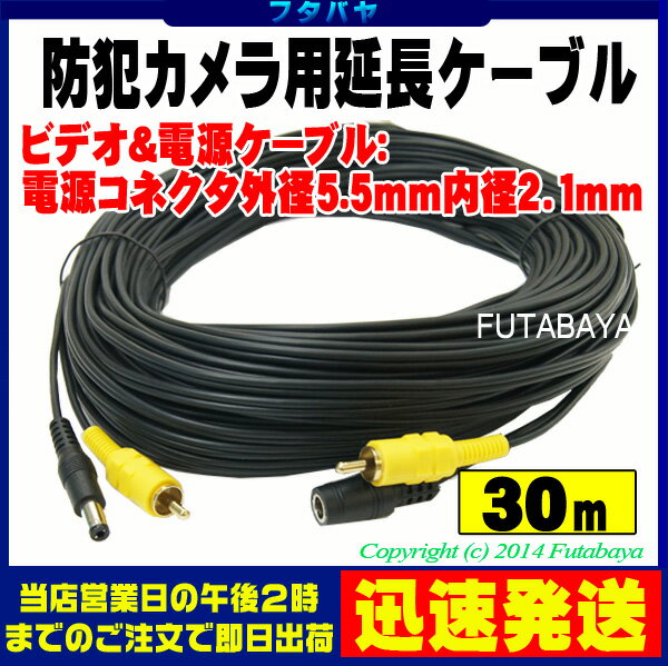 【限定】防犯カメラ用延長ケーブル30m 映像ケーブル+電源用DCケーブル(外径5.5mm 内径2.1mm) COMON (カモン) DR-300 ●映像端子RCA(オス)-(オス) ●電源端子内径2.1mm外径5.5mm(オス)-(メス)