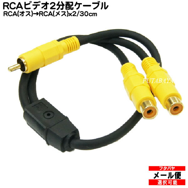 ビデオ2分配ケーブル30cm COMON カモン VD-Y RCAx1 ビデオ用黄色端子:オス ⇔RCAx1 ビデオ用黄色端子:メス x2個 長さ:30cm 端子:金メッキ