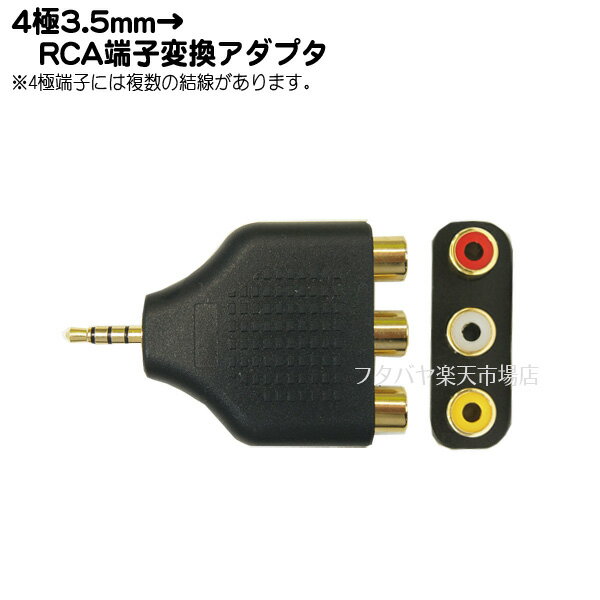 4極3.5mm→RCA変換アダプタ 4極3.5mmステレオ(オス→RCA(赤・白・黄/メス) COMON (カモン) 435-RF3V ●結線に注意 ●4極3.5m-RCA ●端子:金メッキ ●RoHS