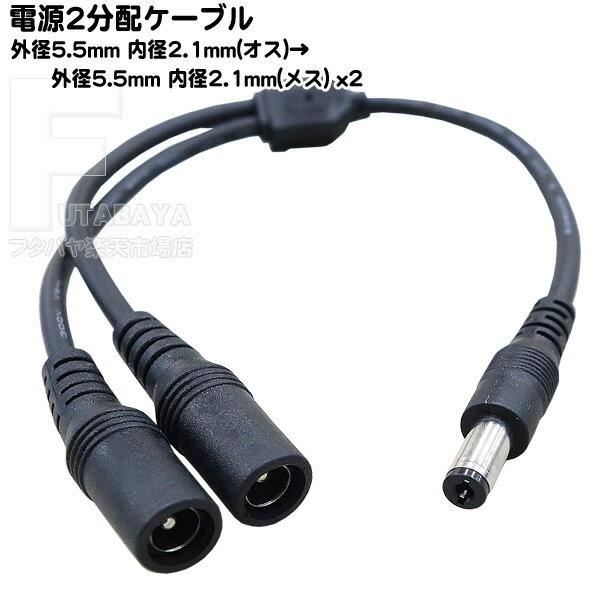 DC電源供給2分配ケーブル 外径5.5mm内径2.1mm(オス)-外径5.5mm 内径2.1mm(メス)2分配 COMON(カモン) 5521M-Y ●長さ:20cm ●12v 2A以内