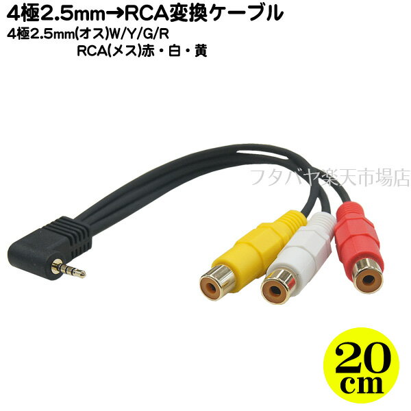 4極2.5mm-RCA変換ケーブル ●4極(白/黄/G/赤) ●RCA(メス)x3 ●端子:金メッキ COMON 425A-RF3