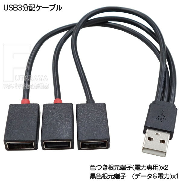 USB A端子 3分配ケーブル 23cm USB2.0 Aタ