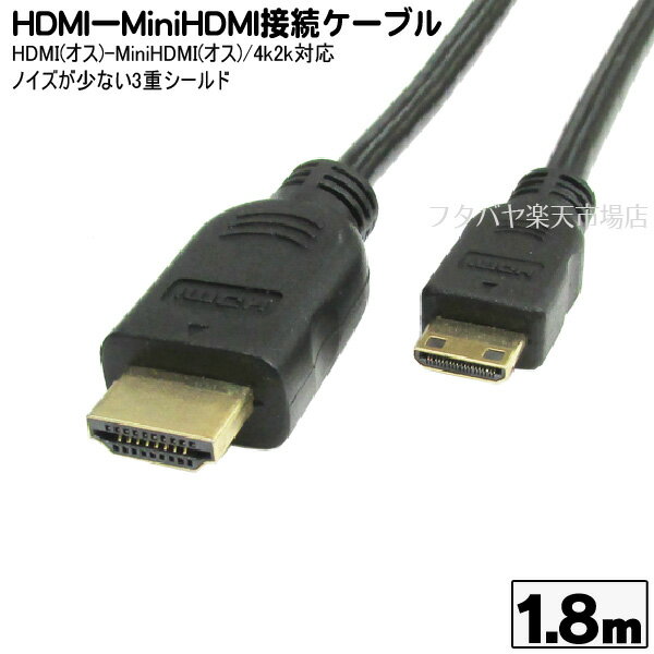 MiniHDMI-HDMI接続ケーブル 変換名人 HDMI-M18G 2●ミニHDMI(オス)-HDMI(オス) ●端子：金メッキ仕様 ●ケーブル長：約1.8m