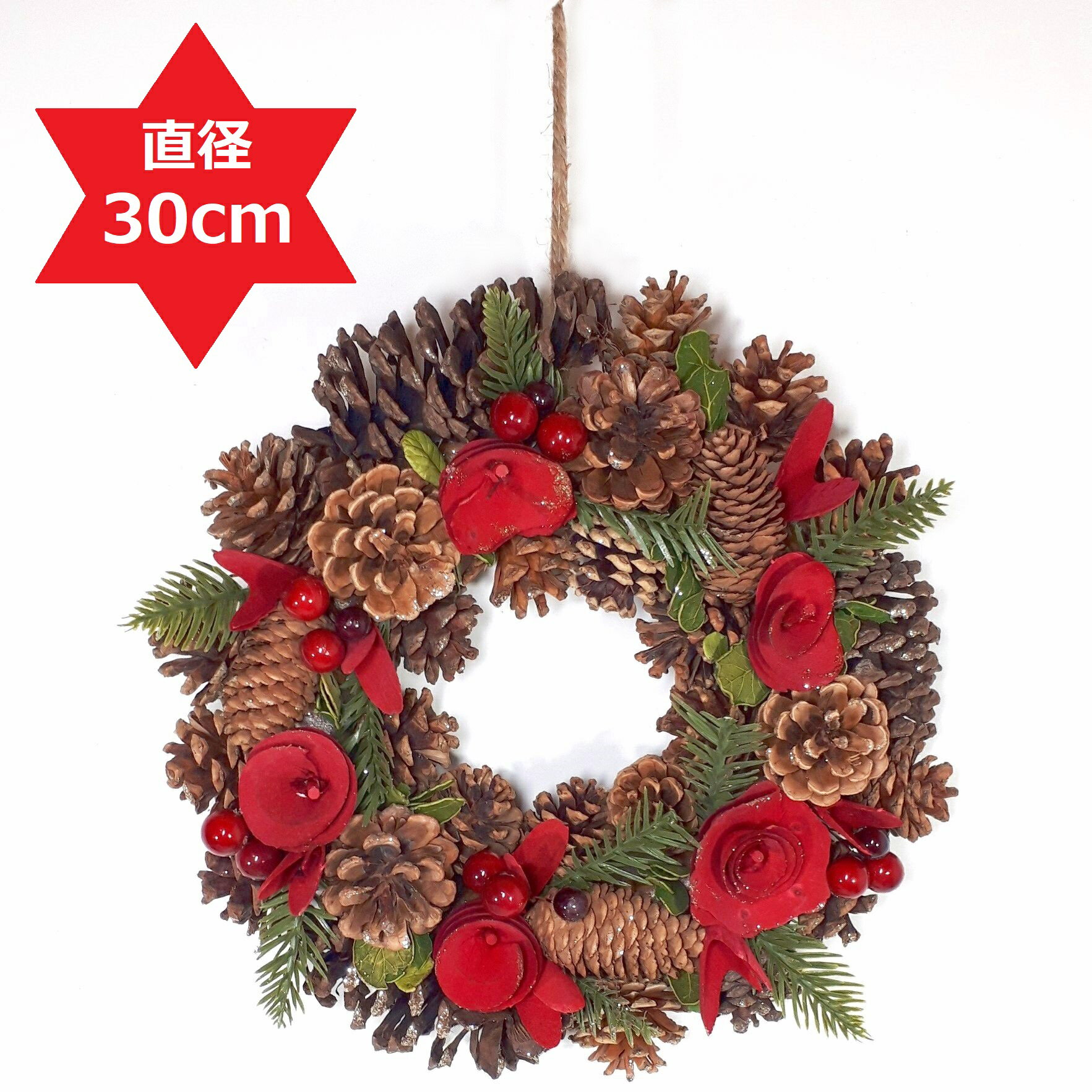 乐天商城 - 【売れ筋】【当店オススメ】造花　アーティフィシャルフラワー　クリスマス　天然松ぼっくりのリース　　プレゼント　ギフト