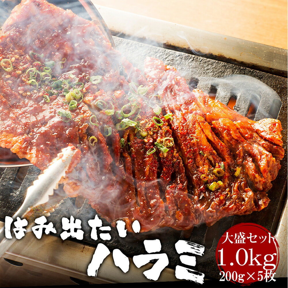 送料無料 ふたご名物 はみ出たいハラミ 大盛セット 1kg(200g×5パック) バーベキュー(BBQ)に！