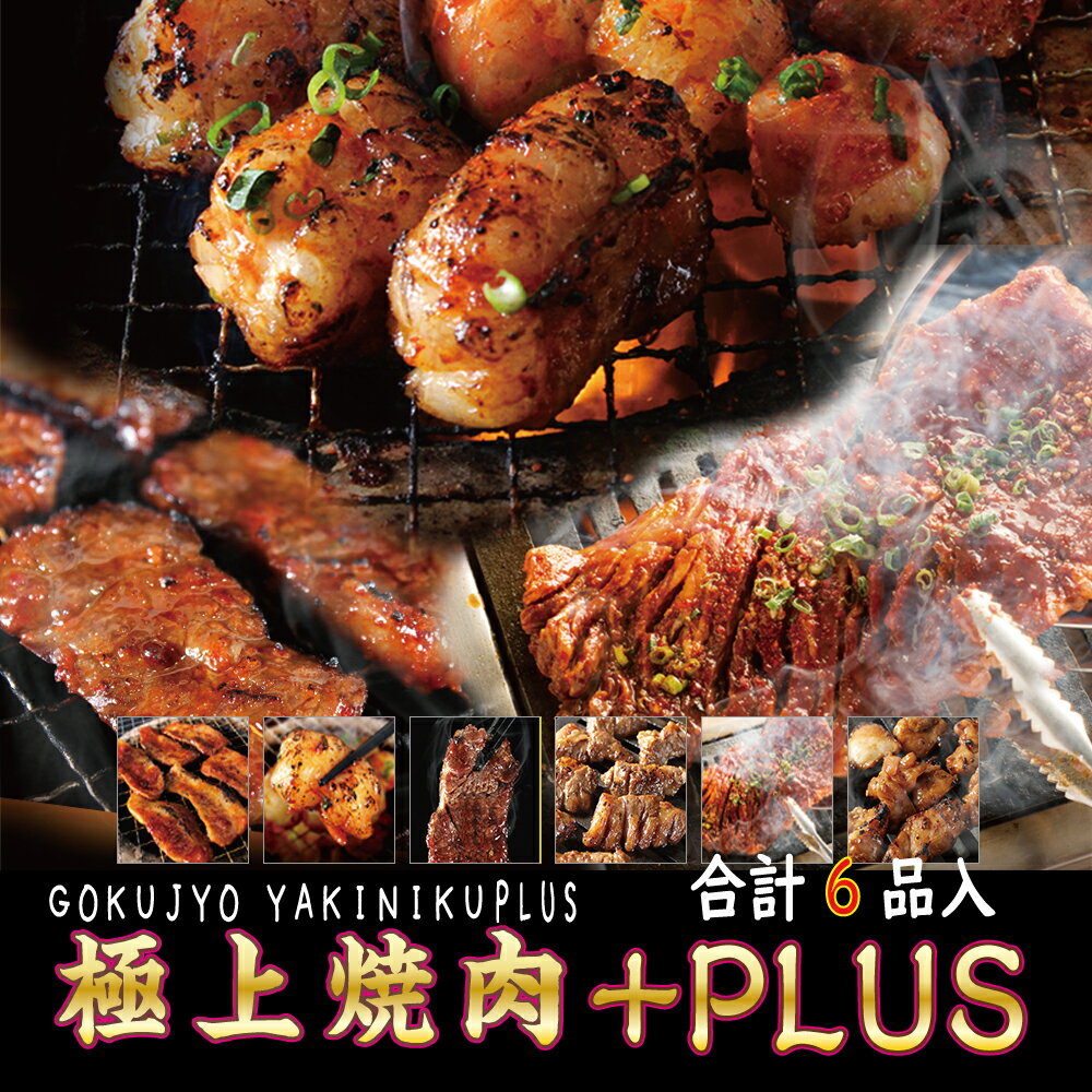 焼肉セット【送料無料】名店ふたごの「極上焼肉PLUS」全6品 ハラミ増量の新セット誕生！はみ出たいハラミやとろけるホルモンや極上カルビが入った1kg以上のメガ盛りセット 在宅応援！