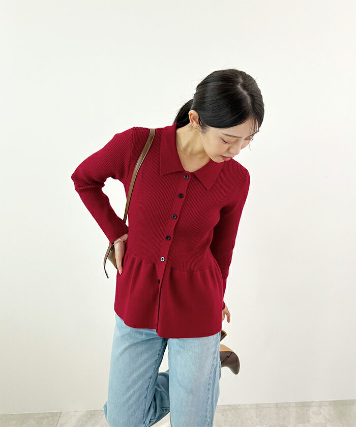 楽天市場】ペプラム ニット（カラーレッド）（レディースファッション