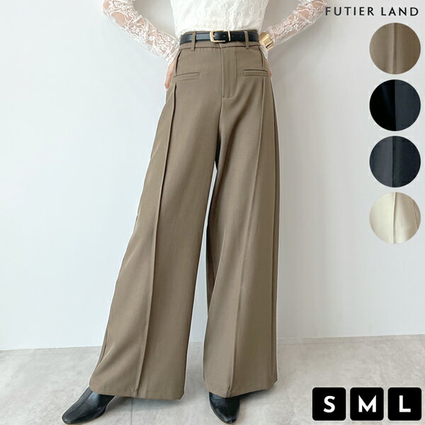 2000円クーポンで2990円★パンツ スラックス ハイウエスト タック キレイめ 美脚 ストレッチ 抜け感 カジュアル オフィスカジュアル YP/ センタータックハイウエスト美脚スラックスのサムネイル