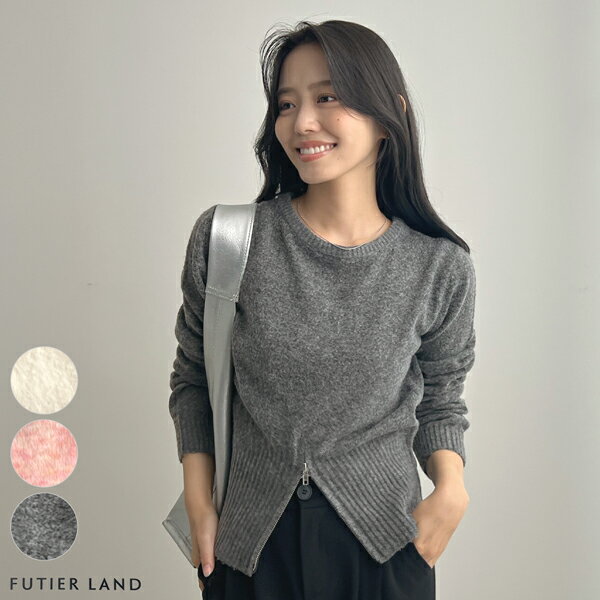 2500円クーポンで3490円★ニット ZIP チャック ファスナー ストレッチ 伸縮性 上品 きれいめ 大人可愛い カジュアル オフィスカジュアル / 杢ストレッチZIP付きニット