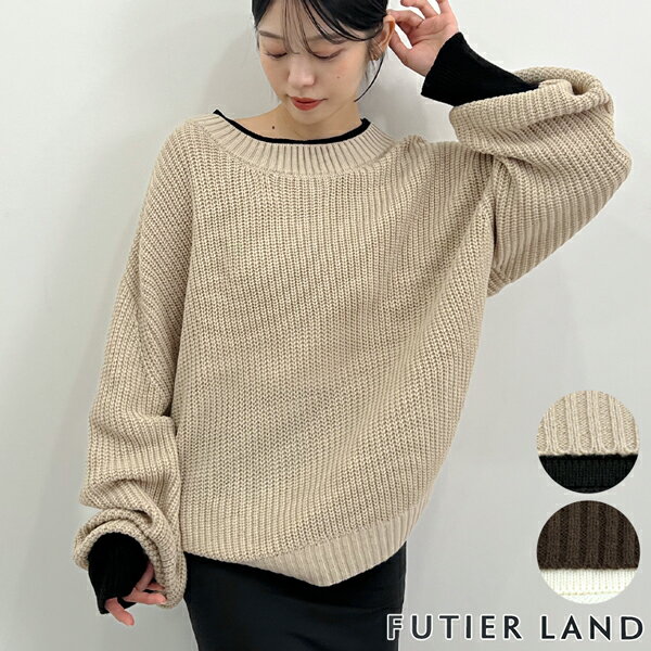 最大30％OFFクーポン★ニット レイヤード風 オーバーサイズ ゆったり レディース カジュアル 韓国ファッション / レイヤード風オーバサイズニット