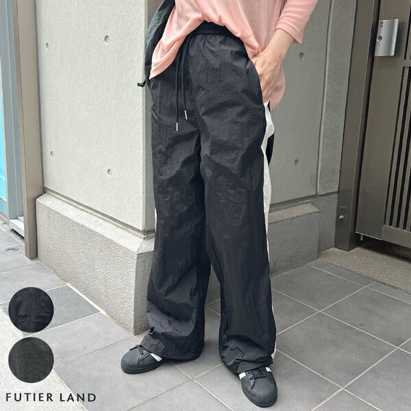 最大30%OFFクーポン★期間限定SALE!リボン柄 ナイロン パンツ 素材 ゆったりトップス オーバーサイズ レディース カジュアル シンプル YP /サイドラインナイロンパンツ