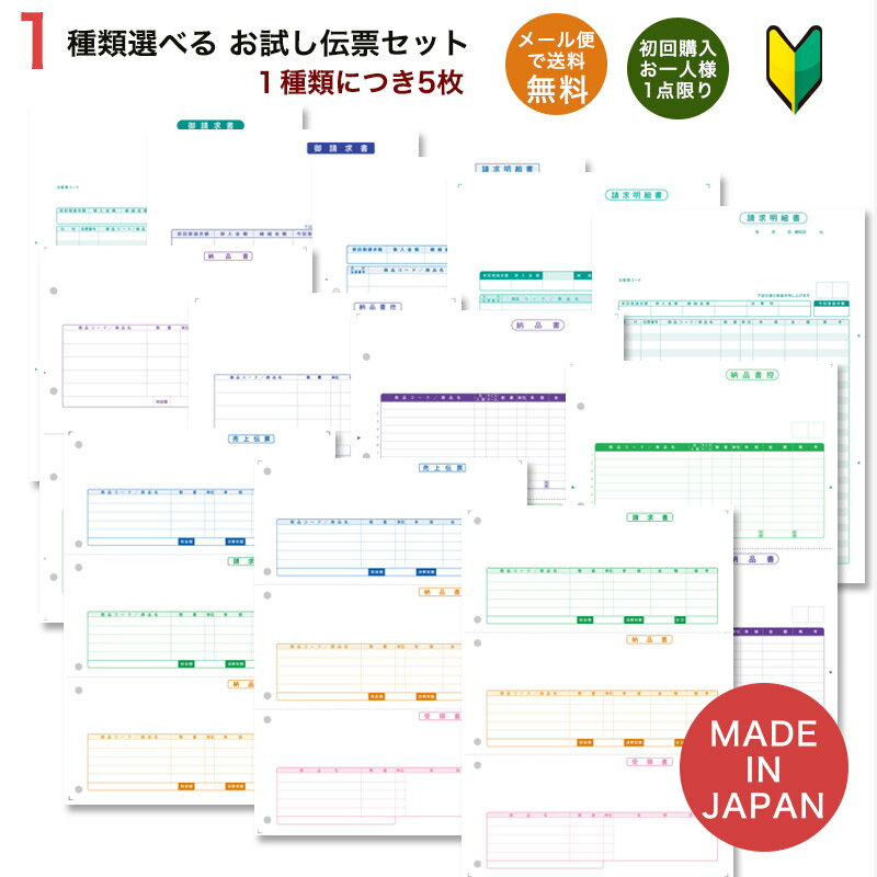 送料無料 お一人様1点限り 伝票お試しセット 1種類5枚 安心の日本製 オリジナル 伝票 業務用 m ...