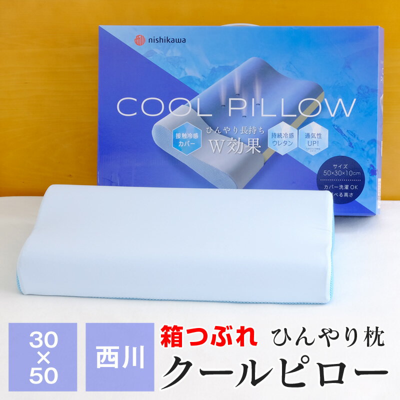 【送料無料+P5倍 4/27 09:59迄】訳あり 箱つぶれ 西川 ひんやり枕 クールピロー 枕 接触冷感 50×30×10 夏用 節電 E2452 ギフト包装不可