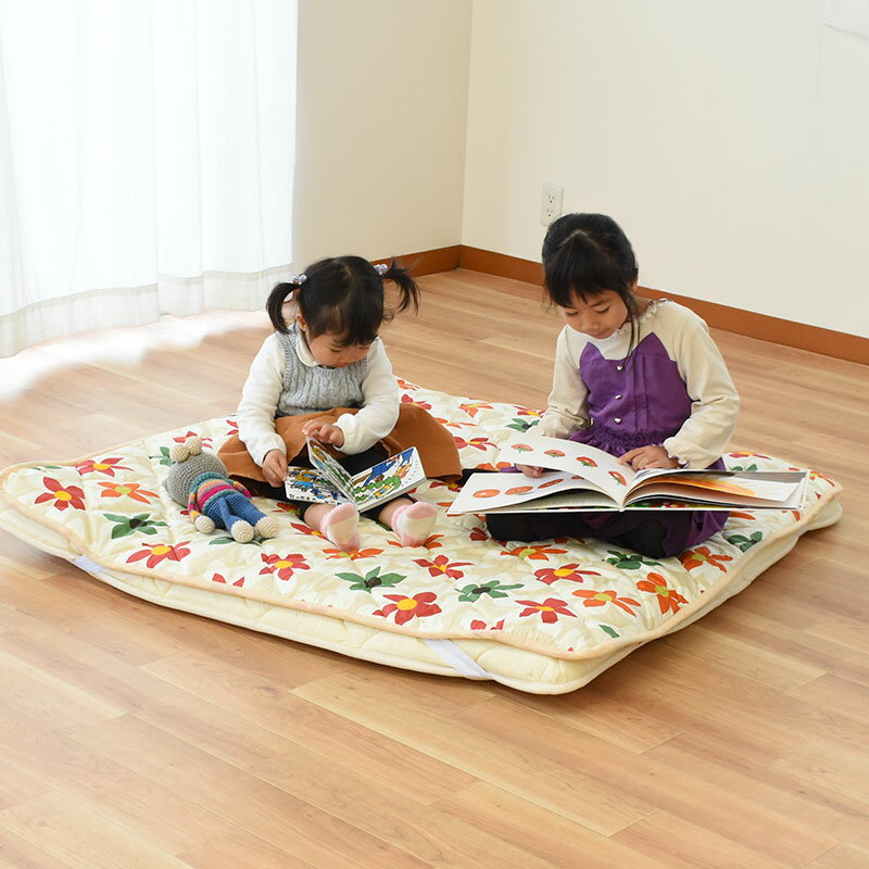 【16日08:59迄SALE】【在庫限り】ベビーマット 敷布団 +キルトパッド 2点セット ベビー布団 大きめ 120×120 正方形 ベビー プレイマット 花柄 フラワー マットレス 寝返りマットレス 寝返りマット キルトパッド 寝返り おすすめ 固わた 洗える 赤ちゃん 子供 双子 三つ子 3