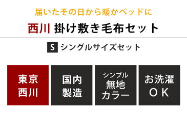 【エントリー＆楽天カードでP12倍】【セット】西川 国産 毛布 掛け敷きセット 無地カラー シングル 2枚合わせ毛布 毛布敷きパッド 泉大津 アクリル 洗濯OK【21日12時〜24日迄P2倍】