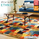 【GWも営業＆出荷】ホットカーペットカバー ラグ 「エスニック」2畳用 185×185cm 正方形 ボリュームラグ ラグ マット センターラグ 秋 冬 あったか ギャベ風 厚手 こたつ敷き布団としても ホットカーペット対応 床暖房 2帖用 送料無料 あたたか リビング 暖か 暖かい 節電