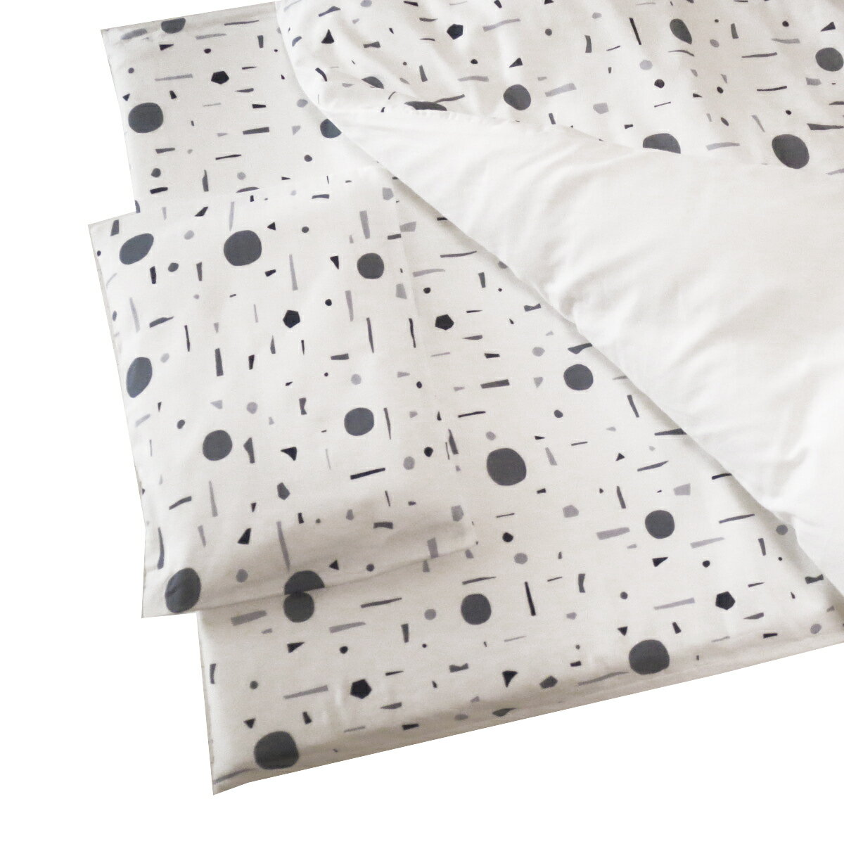 すべて洗える お昼寝布団セット （ 保育園 ・ 幼稚園お昼寝用 ） ジオメトリー オフホワイト 日本製 布団カバー 開閉形状 ： ファスナー 生地 ： 綿100％ Wガーゼ 【 お昼寝ふとんセット ベビー布団セット あす楽 】 2