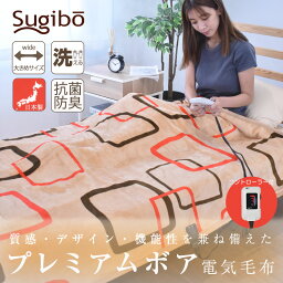 電気毛布 掛け毛布 敷き毛布 掛け敷き兼用 日本製 約190×140cm キャンプ 節約 秋冬 室温センサー 自動オフタイマー 洗える 椙山紡織 Sugibo スギボー SB20KW06