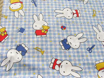 【手芸】miffyミッフィー【アルファベット】ブルー☆ブロード生地　92cm巾　マスク作成　【入園・入学】【キャラクター生地】