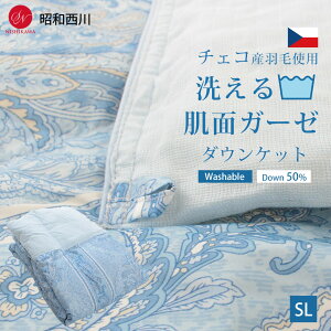 ＼25日迄10％クーポン／昭和西川 ダウンケット 羽毛肌掛け布団 シングル 夏用 シングルロング チェコ産ダウン 50% 衿裏ガーゼダウンケット SL 150×210cm 洗える 2重ガーゼ 裏面綿100％ 西川製 夏掛け 肌布団 掛ふとん 春 夏 秋 抗菌 防臭【WSDK-SL】【JD501】