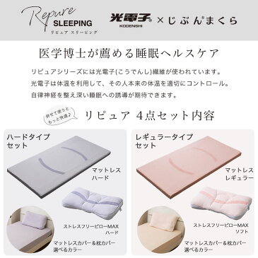 【福袋 2021】リピュア 寝具4点セット (マットレス圧縮タイプ+ストレスフリーピローMAX枕 63×40cm+マットレスカバー+枕カバー) リピュアスリーピング 光電子 ストレス軽減 疲労回復 リラックス 安眠 冷え性対策 じぶんまくら