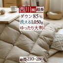 夏 早得★最大5,000円クーポン 西川 羽毛こたつ掛布団 洗える 超長方形 210×280cm こたつ布団 ホワイトダウン85％ 1.05kg 抗菌 ウォッシャブル 洗える こたつ掛け布団 大判サイズ 適用天板サイズ90×150cm 炬燵布団 無地 ゆったり 大きい