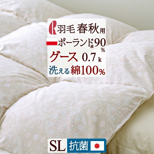 夏!早得★最大5 000円クーポン 【西川掛布団カバー特典付】グース コインランドリー可 羽毛合い掛け布団 シングル 羽毛布団 春 秋 春秋用 ポーランド産ホワイトグースダウン90% 0.7kg DP370 綿1…