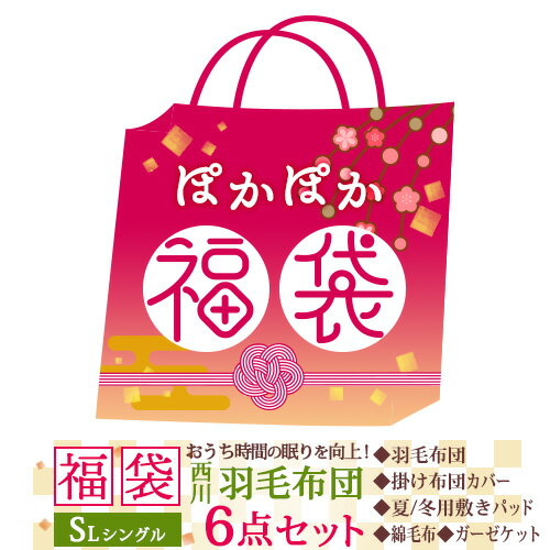 24H限定P5倍26日9時迄 福袋 2021 羽毛布団 西川 シングル 増量.3kg フランス産ダウン93％ DP400 二層キルト あったか 布団セット カバー付き 綿100％ 掛け布団カバー 敷きパッド 綿毛布 ガーゼケット シングルサイズ