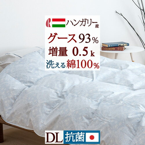 夏 早得★最大5,000円クーポン 羽毛肌掛け布団 ダブル ダウンケット グース93 増量0.5kg 洗える 綿100 生地 日本製 羽毛布団 夏用 ハンガリー産グースダウン ロマンス小杉 抗菌 花粉 防ダニ 肌ふとん 羽毛ふとん ウォッシャブル 丸洗い