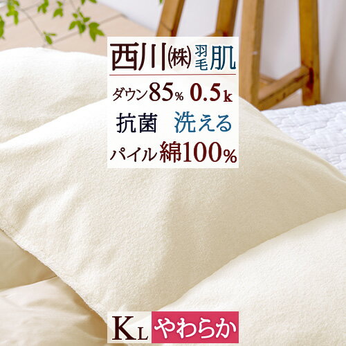 マラソン★最大5 000円クーポン 羽毛肌掛け布団 キング ダウンケット 西川 夏 洗える 東京西川 リビング パイル タオル地 綿100％ 羽毛布団 夏用 抗菌 ホワイトダウン85％ 0.5kg 羽毛肌布団 キ…