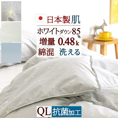 夏得300円クーポン★ ダウンケット 肌掛け布団 クイーン 洗える 日本製 ホワイトダウン85% 『増量0.48kg』 抗菌防臭 羽毛 夏用 羽毛布団 薄手 薄い 肌ふとん 羽毛肌布団 ダニ通過防止 静電気抑制加工 ウォッシャブル クィーン クイーンサイズ
