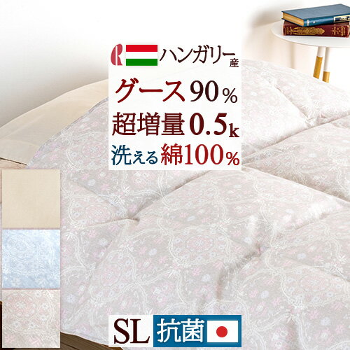 SS超目玉★15％引＆最大5 000円引クーポン 羽毛肌掛け布団 シングル グース ダウンケット 超増量0.5kg 洗える 綿100%生地 ハンガリー産グースダウン90% 日本製 夏用 シングルロングサイズ 羽毛…