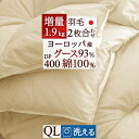 夏!早得★最大5,000円クーポン 羽毛布団 2枚合わせ クイーン グース 【西川掛布団カバー等特典付】側生地 綿100% 洗える 大増量1.9kg ヨーロッパ産グースダウン93% DP400 日本製 ロマンス小杉 肌 合い掛け 2枚合せ オールシーズン クィーン