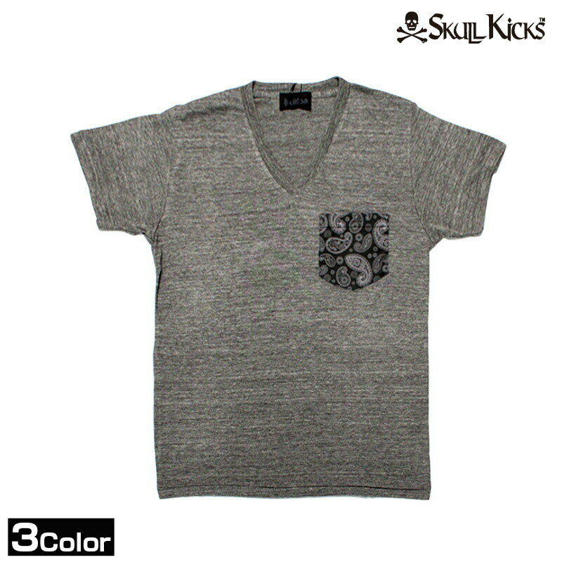 SKULLKICKS/スカルキックス PAISLLEY POCKET V-TEE （SK14SS003）