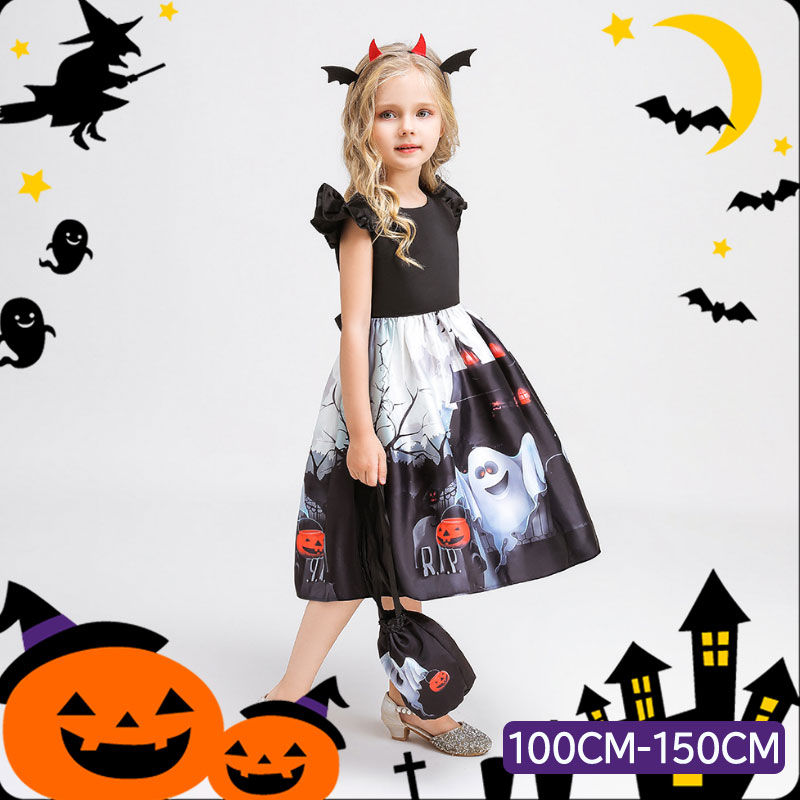 2022年新作 送料無料 ハロウィン 衣装 子供 コウモリ 魔女 悪魔 コスプレ ハロウィン仮装 女の子 コスチューム 可愛い ハロウィンドレス 子供 仮装 コスプレ 女の子 halloween ドレス パーティドレス カラードレスのサムネイル