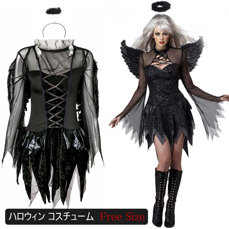 樂天商城 - ハロウィン コスプレ デビル 天使 と 悪魔 小悪魔 魔女 ウィッチ コスチューム ハロウィン コスプレ衣装 セクシー 変装 仮装 ハロウィン衣装 黒 ワンピース 羽付き コス 通販 レディース 大人 女性 舞台 イベント 学園祭 ハロウィン仮装 衣装 魔女 コスプレ コウモリ