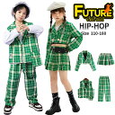 緑 チェック柄 k-pop衣装 キッズダンス衣装 セットアップ グリーン 長袖 女の子 へそ出し トップス ベスト スカート 長ズボン 韓国 ヒップホップ HI...