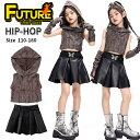 k-pop衣装 女の子 黒 レザースカート キッズ へそ出し ダンス衣装 セットアップ トップス PU tシャツ ブラック かっこいい 韓国 ヒップホップ ダン...