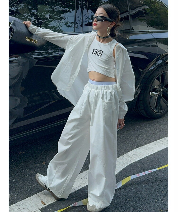 ダンス衣装 長袖 k-pop 衣装 キッズ 青色 白スーツ セットアップ ブルー ダンス スーツ ダンス 衣装 キッズ へそ出し トップス ダンススーツ ヒップホップ ダンス衣装 セットアップ ダンス キッズ トップス へそ出し ダンス衣装 ワイドパンツ 白パンツ 発表会 120 170