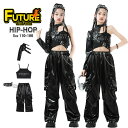 ワンショルダー 長袖 レザーパンツ k-pop 衣装 キッズダンス衣装 セットアップ へそ出し トップス 片腕 片袖 キャミソール 黒パンツ ダンスキッズ k-...