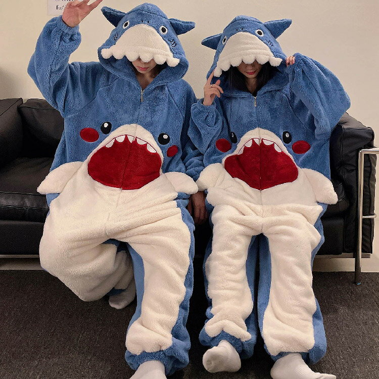 ペア パジャマ もこもこ 着ぐるみ パジャマ サメ おもしろ ルームウェア メンズ レディース 着る毛布 ..