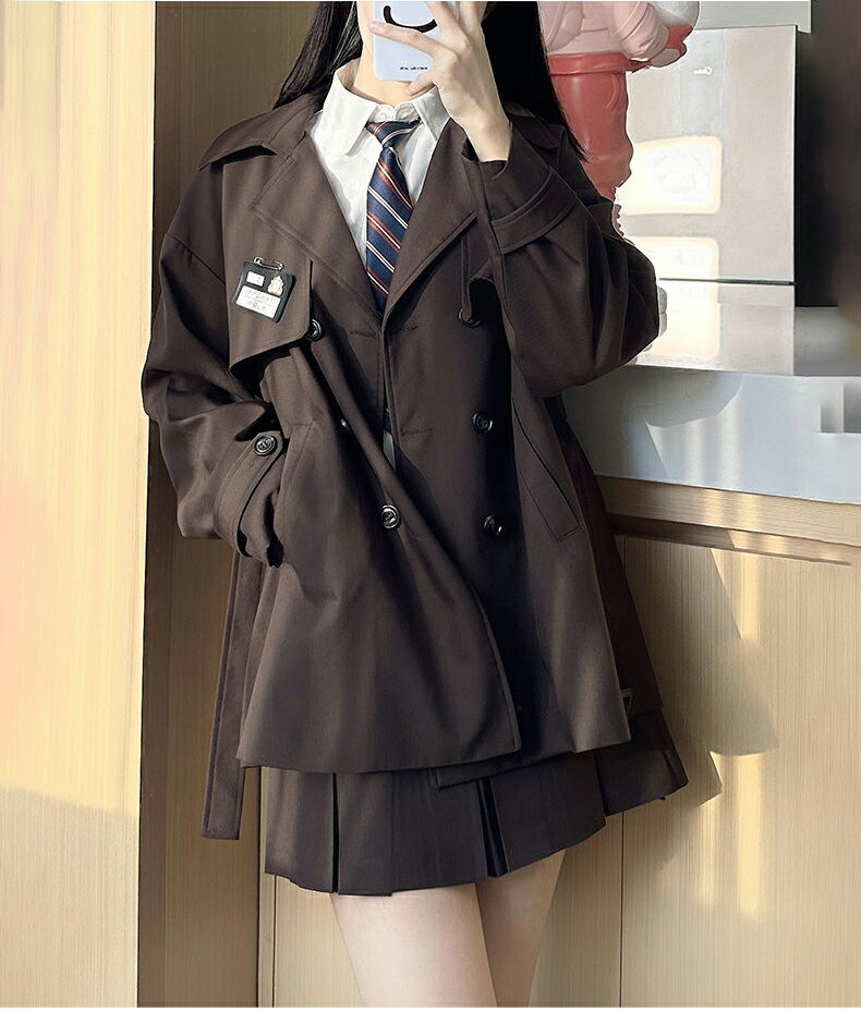 卒業式 スーツ 女の子 なんちゃって制服 入学式 スーツ セット 韓国 制服 ブラック ブラウン チェスターコート 入学式 卒服 高校生 JK 中学生 卒業式 小学校女子 スーツ 子供服 フォーマルスーツ スーツ ロングコート スカート コート 白 ブラウス 結婚式 ピアノ 発表会 長袖 3